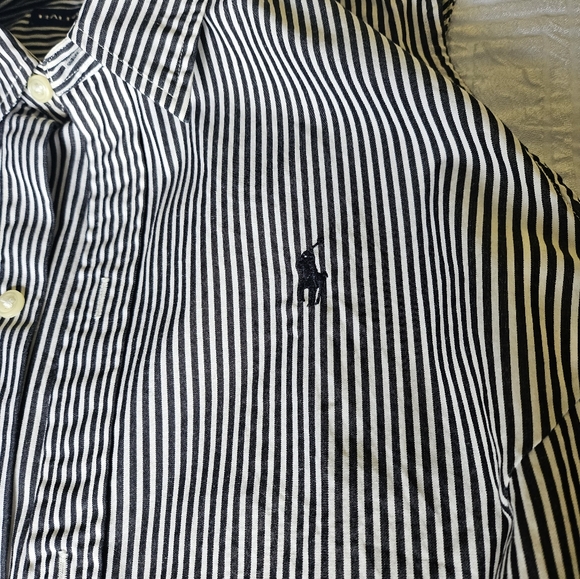 Womens Ralph Lauren Golf Black White Strip Button Up Tank Top Size 4 100% Cotton - Picture 9 of 11